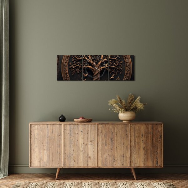 Obraz – Drevený strom života (s hodinami) (90x30 cm)