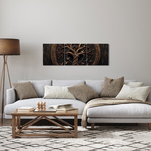 Obraz – Drevený strom života (s hodinami) (90x30 cm)
