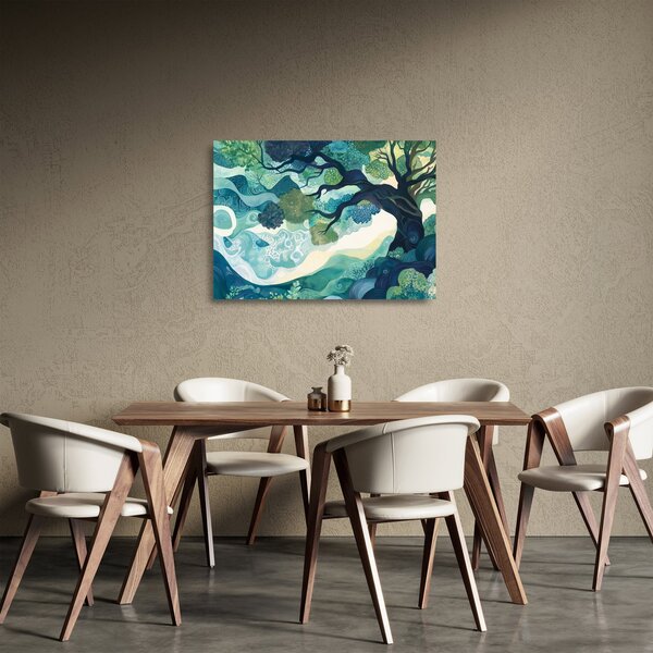 Sklenený obraz – Zelená koruna stromu života (70x50 cm)