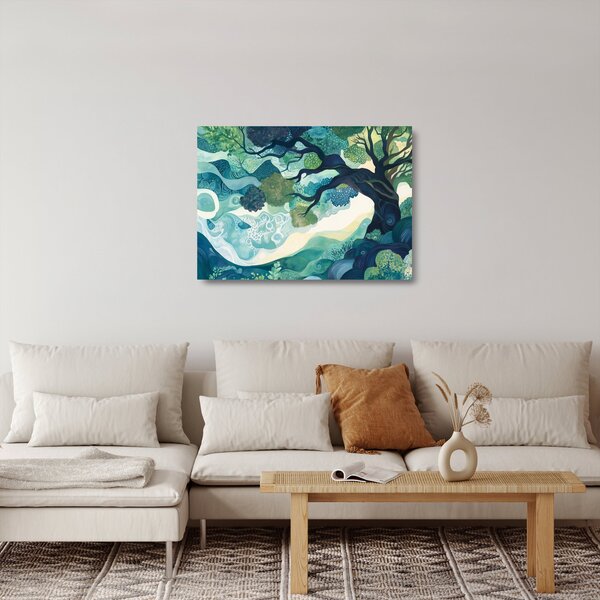 Sklenený obraz – Zelená koruna stromu života (70x50 cm)