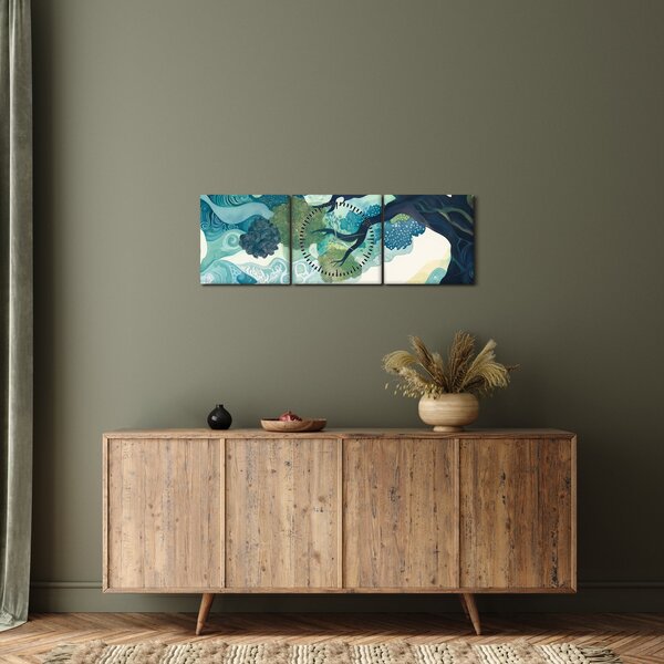 Obraz – Zelená koruna stromu života (s hodinami) (90x30 cm)