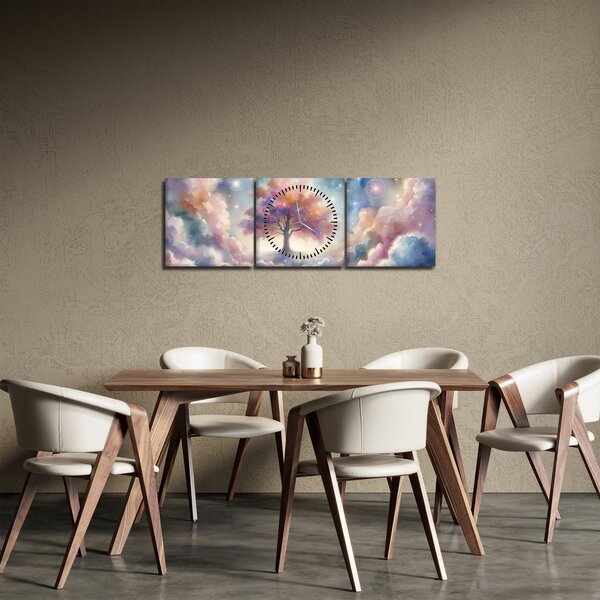 Obraz – Strom života v oblakoch (s hodinami) (90x30 cm)