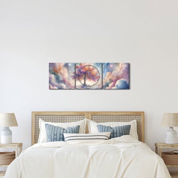 Obraz – Strom života v oblakoch (s hodinami) (90x30 cm)