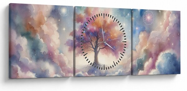 Obraz – Strom života v oblakoch (s hodinami) (90x30 cm)