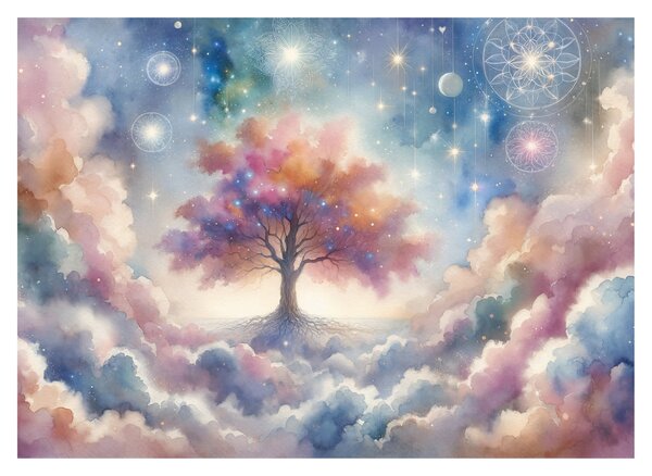 Sklenený obraz – Strom života v oblakoch (70x50 cm)