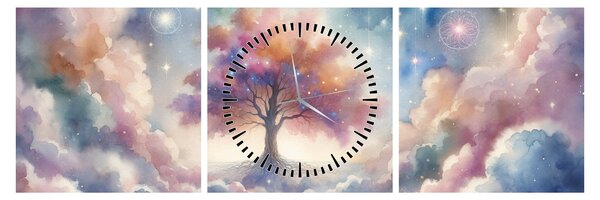 Obraz – Strom života v oblakoch (s hodinami) (90x30 cm)