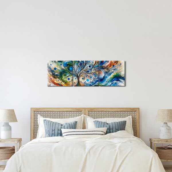 Obraz – Farebný energetický strom (s hodinami) (90x30 cm)