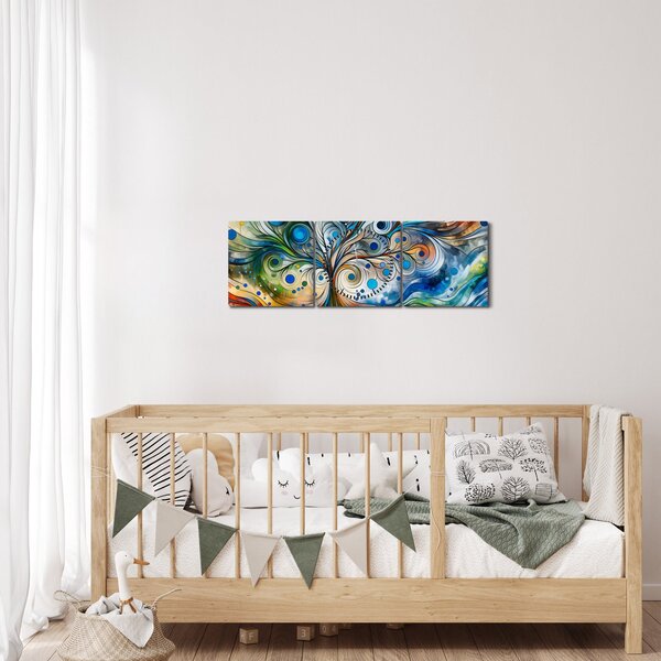Obraz – Farebný energetický strom (s hodinami) (90x30 cm)