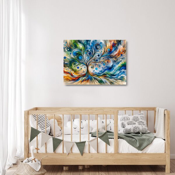 Sklenený obraz – Farebný energetický strom (70x50 cm)