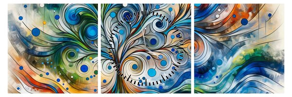 Obraz – Farebný energetický strom (s hodinami) (90x30 cm)