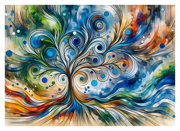 Sklenený obraz – Farebný energetický strom (70x50 cm)