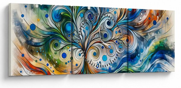 Obraz – Farebný energetický strom (s hodinami) (90x30 cm)