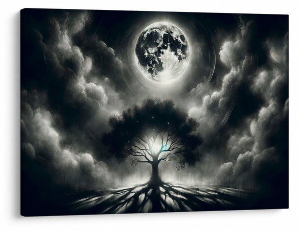 Obraz – Čiernobiely strom v splne (70x50 cm)