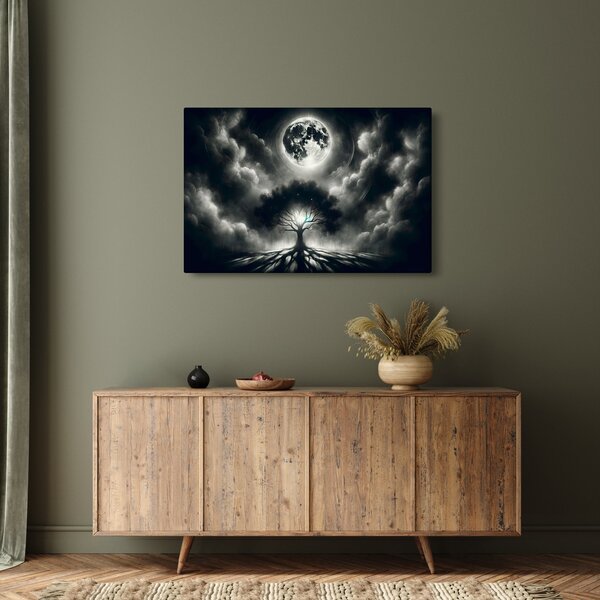 Obraz – Čiernobiely strom v splne (90x60 cm)