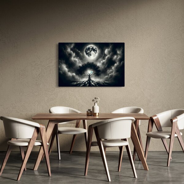 Obraz – Čiernobiely strom v splne (90x60 cm)