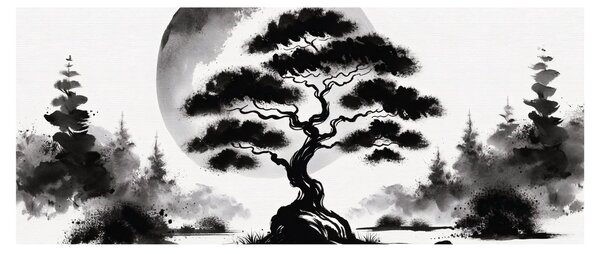 Obraz – Čiernobiela bonsai (120x50 cm)