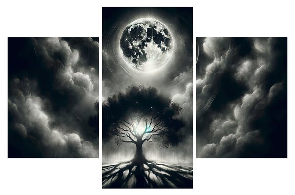 Obraz – Čiernobiely strom v splne (90x60 cm)