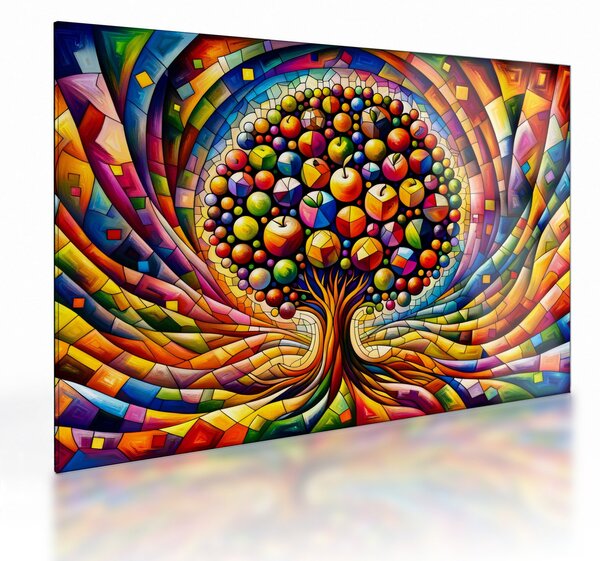 Sklenený obraz – Farebný strom s jablkami (70x50 cm)
