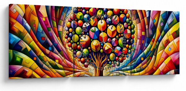 Obraz – Farebný strom s jablkami (s hodinami) (90x30 cm)