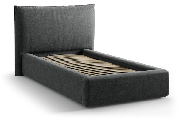 Tmavosivá čalúnená jednolôžková posteľ s úložným priestorom s roštom 90x200 cm Kaelle – Micadoni