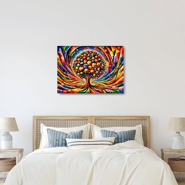 Sklenený obraz – Farebný strom s jablkami (70x50 cm)