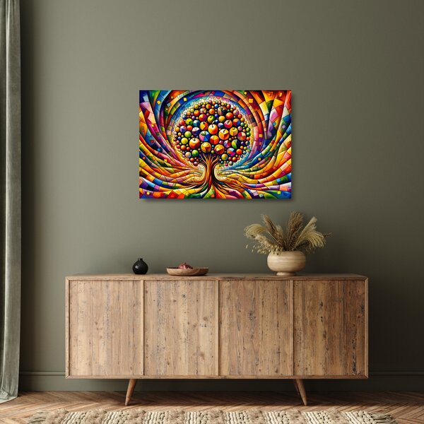 Sklenený obraz – Farebný strom s jablkami (70x50 cm)
