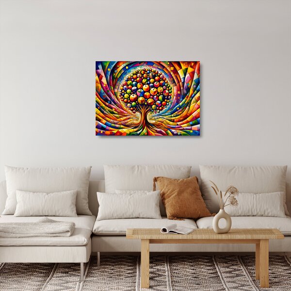 Sklenený obraz – Farebný strom s jablkami (70x50 cm)