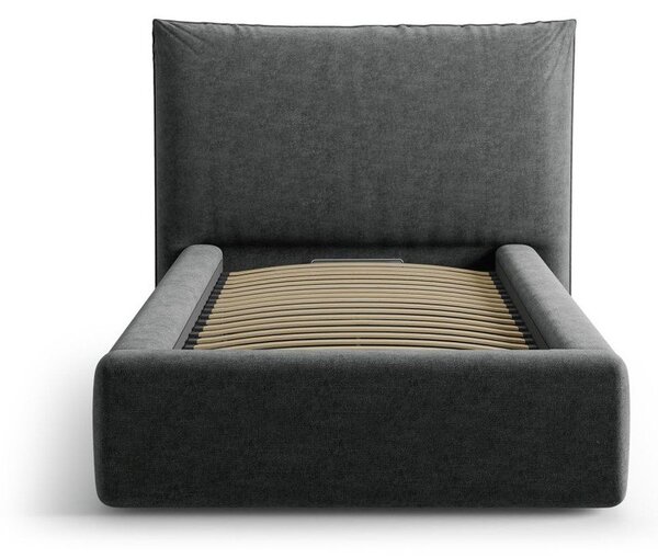 Tmavosivá čalúnená jednolôžková posteľ s úložným priestorom s roštom 90x200 cm Kaelle – Micadoni