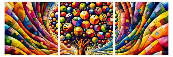 Obraz – Farebný strom s jablkami (s hodinami) (90x30 cm)