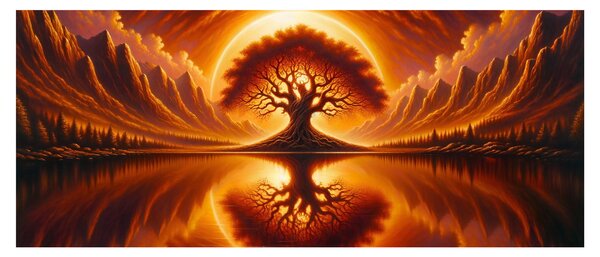 Obraz – Strom v krvavom slnku (120x50 cm)