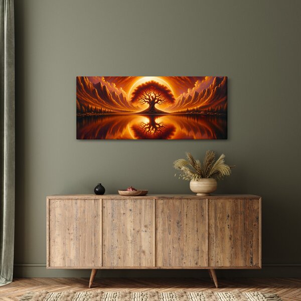 Obraz – Strom v krvavom slnku (120x50 cm)