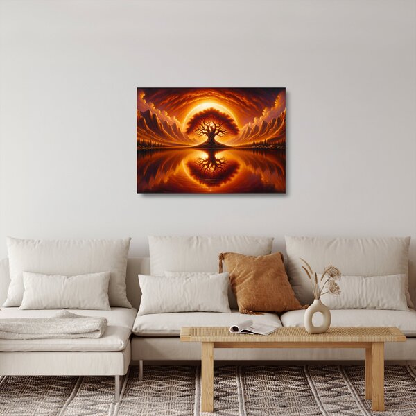 Sklenený obraz – Strom v krvavom slnku (70x50 cm)