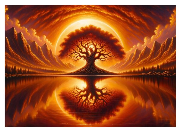 Obraz – Strom v krvavom slnku (70x50 cm)