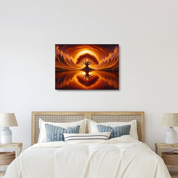 Sklenený obraz – Strom v krvavom slnku (70x50 cm)