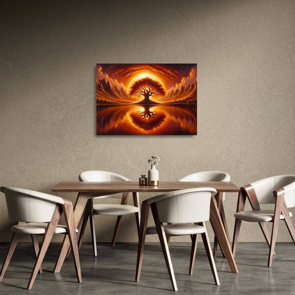 Sklenený obraz – Strom v krvavom slnku (70x50 cm)