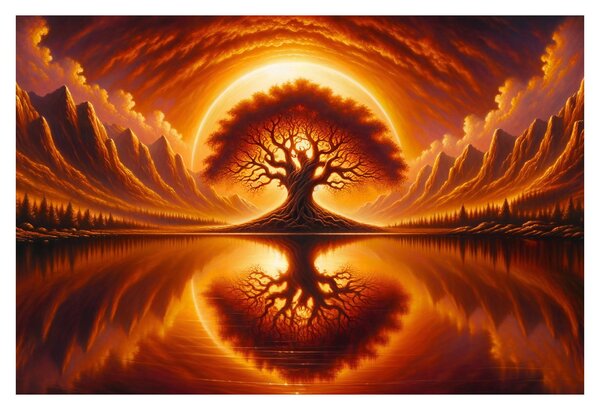 Obraz – Strom v krvavom slnku (90x60 cm)