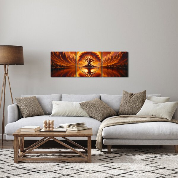 Obraz – Strom v krvavom slnku (s hodinami) (90x30 cm)