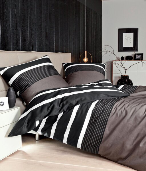 POSTEĽNÁ BIELIZEŇ, satén, hnedá, čierna, 155/220 cm Janine - Online Only bytové doplnky, Online Only