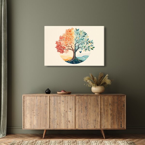Obraz – Duálny strom s motýľom (90x60 cm)