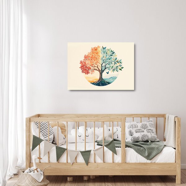 Sklenený obraz – Duálny strom s motýľom (70x50 cm)