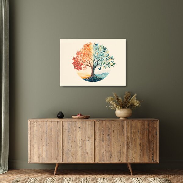 Sklenený obraz – Duálny strom s motýľom (70x50 cm)