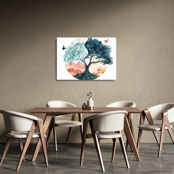 Sklenený obraz – Akvarelový strom plný života (70x50 cm)
