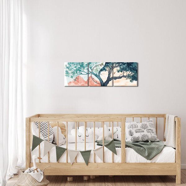 Obraz – Akvarelový strom plný života (s hodinami) (90x30 cm)