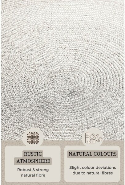 Biely obojstranný/ručne tkaný jutový okrúhly koberec ø 140 cm Braided – Hanse Home
