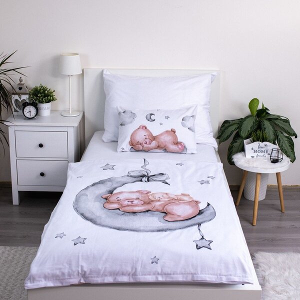 Biele bavlnené detské obliečky do postieľky 100x135 cm Teddy Bear "Ribbon" – Jerry Fabrics