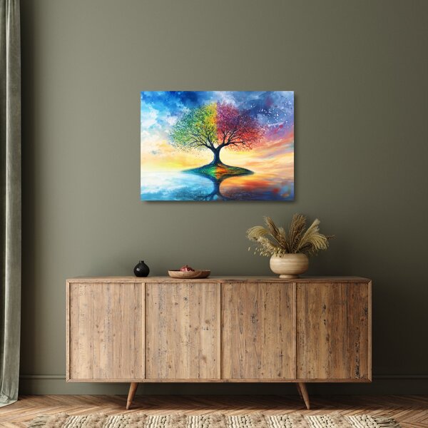 Sklenený obraz – Maľovaný strom ročných období (70x50 cm)