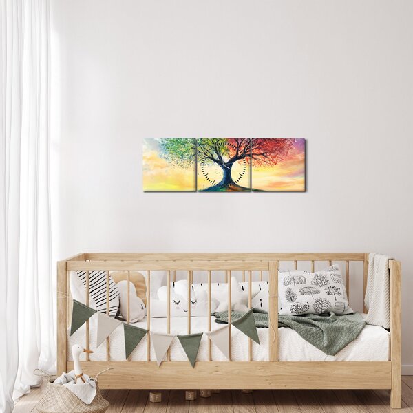 Obraz – Maľovaný strom ročných období (s hodinami) (90x30 cm)