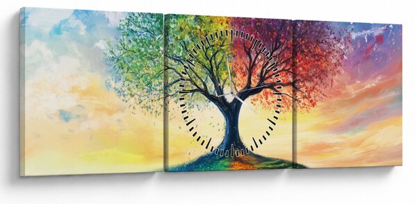 Obraz – Maľovaný strom ročných období (s hodinami) (90x30 cm)