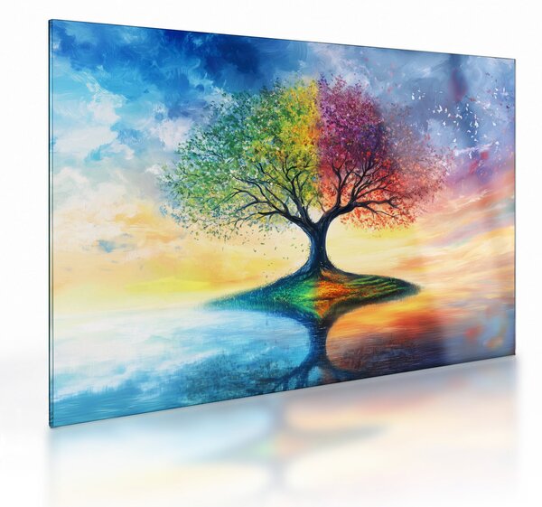 Sklenený obraz – Maľovaný strom ročných období (70x50 cm)