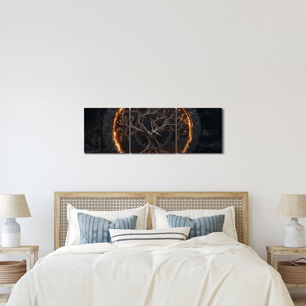 Obraz – Strom života v láve I. (s hodinami) (90x30 cm)